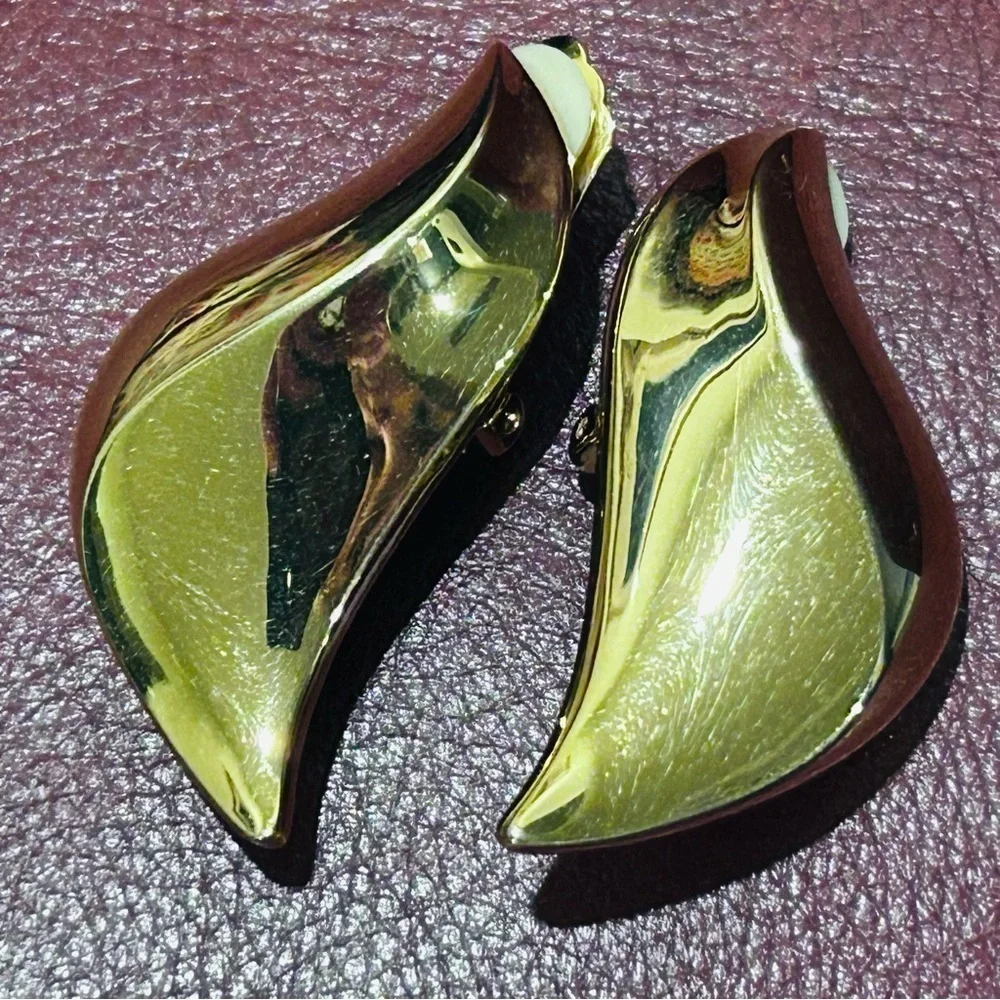 Vintage Christian Dior Gold Wavy Diamond Shaped Earrings- Signed